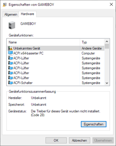 Desktop PC Unbekanntes Gerät Treiber nicht gefunden?