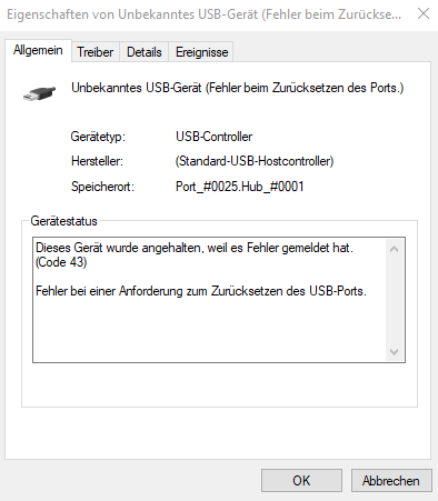 USB-Tisch Hub wird nicht erkannt, warum?