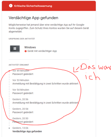 Google Konto verdächtige App gefunden?