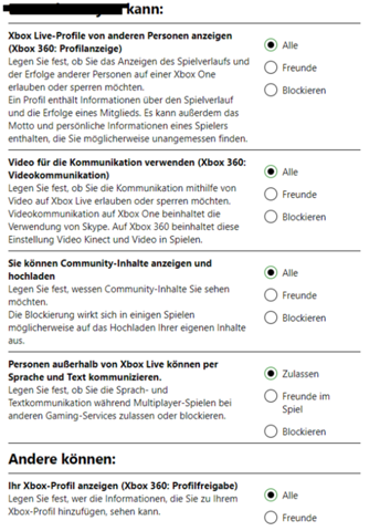 Xbox-Datenschutzeinstellung / Windows 10?