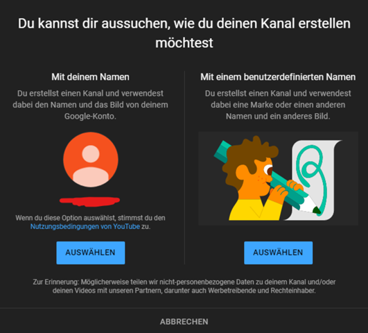 Warum sieht die Erstellung eines YouTube Kanals anders aus?