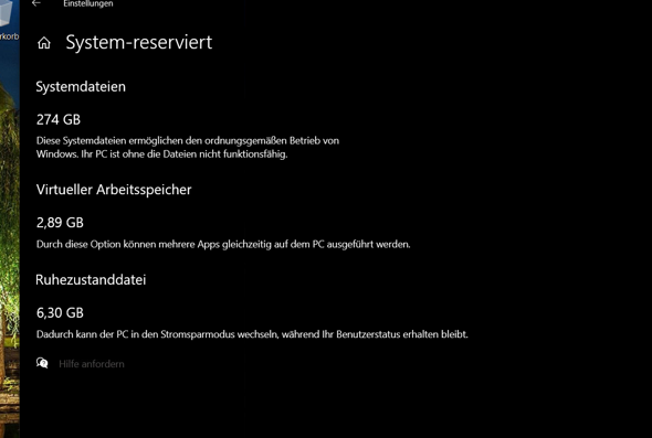 Windows 10 reservierter Systemspeicher ist deutlich zu viel.?