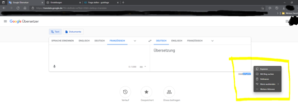 Wie kann man das Dropdown Menü bei Markierungen im Edge Browser ausschalten?