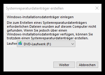 PC resetten unter Windows 10 Wiederherstellungsumgebung nicht gefunden?