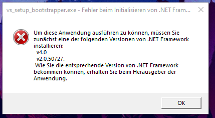 Fehler meldung .NET Framework installation?