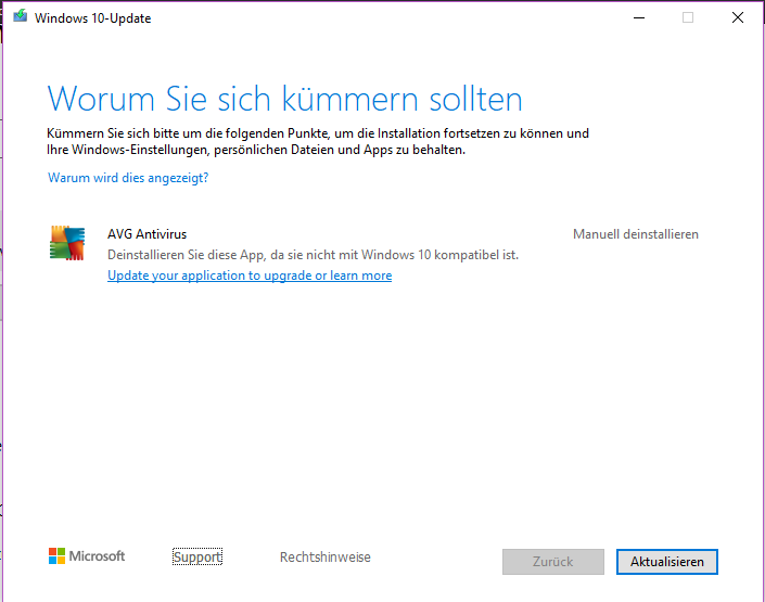 AVG verhindert Windows 10 Update