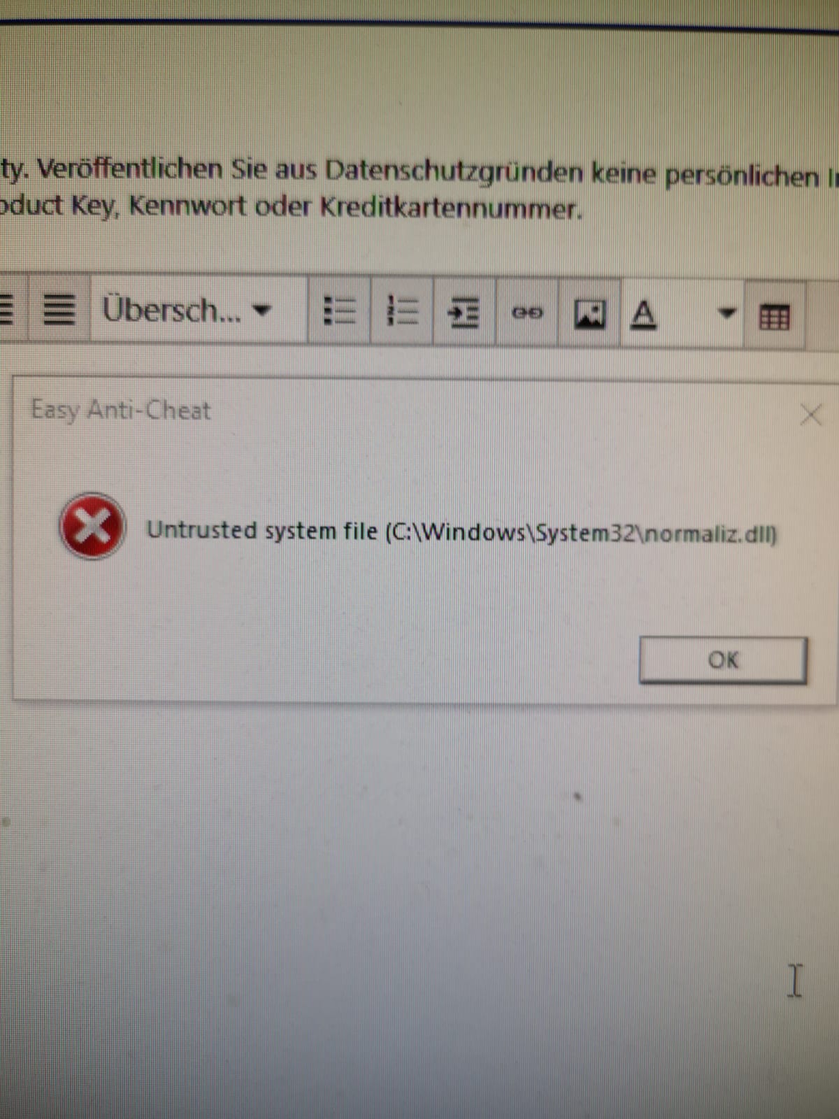 EAC Untrusted system File normaliz.dll
