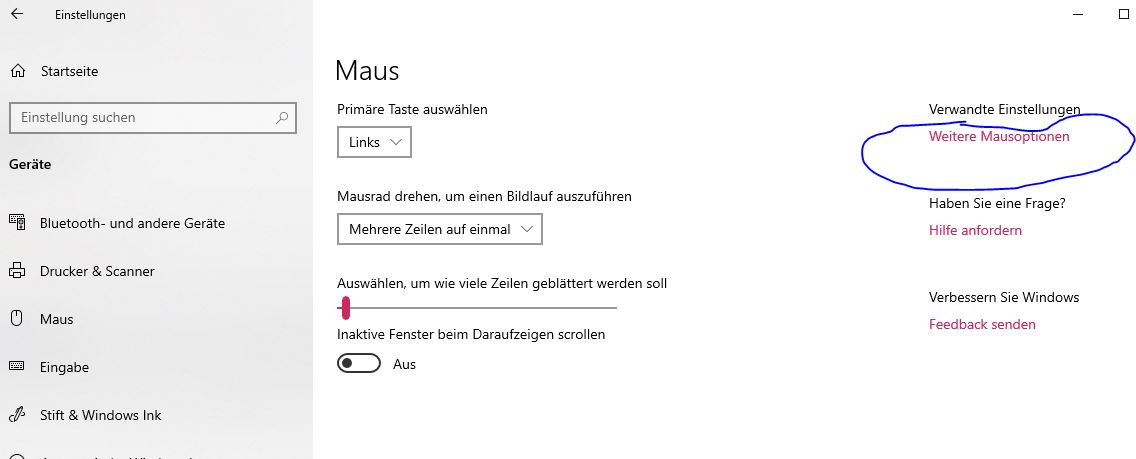 Weitere Mausoptionen lassen sich nicht öffnen