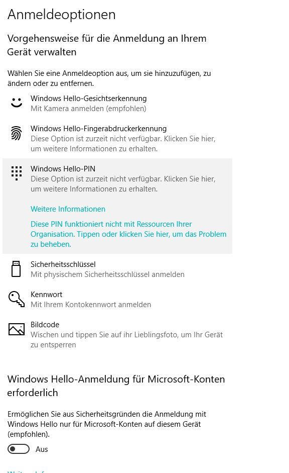 Anmeldung mit Windows-Hello-Pin nicht möglich Zusammenhang mit Uni-Konto?