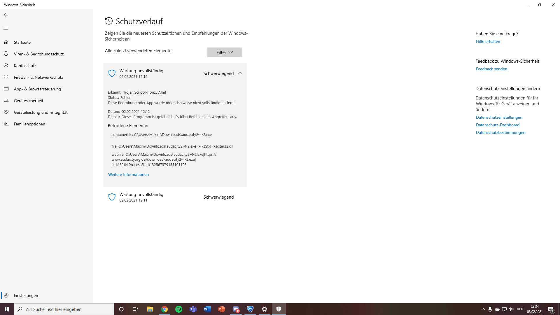 Windows Wartung unvollständig