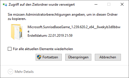 Dateien in Speilordner (in WinApps) verschieben --> Kein  Zugriff