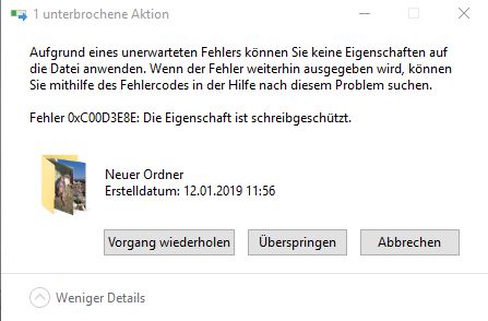 Dateieigenschaften in Bildern können nicht geändert oder gelöscht werden