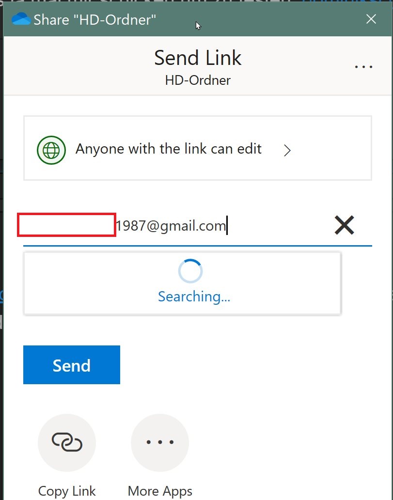 OneDrive: Teilen send link scheitert