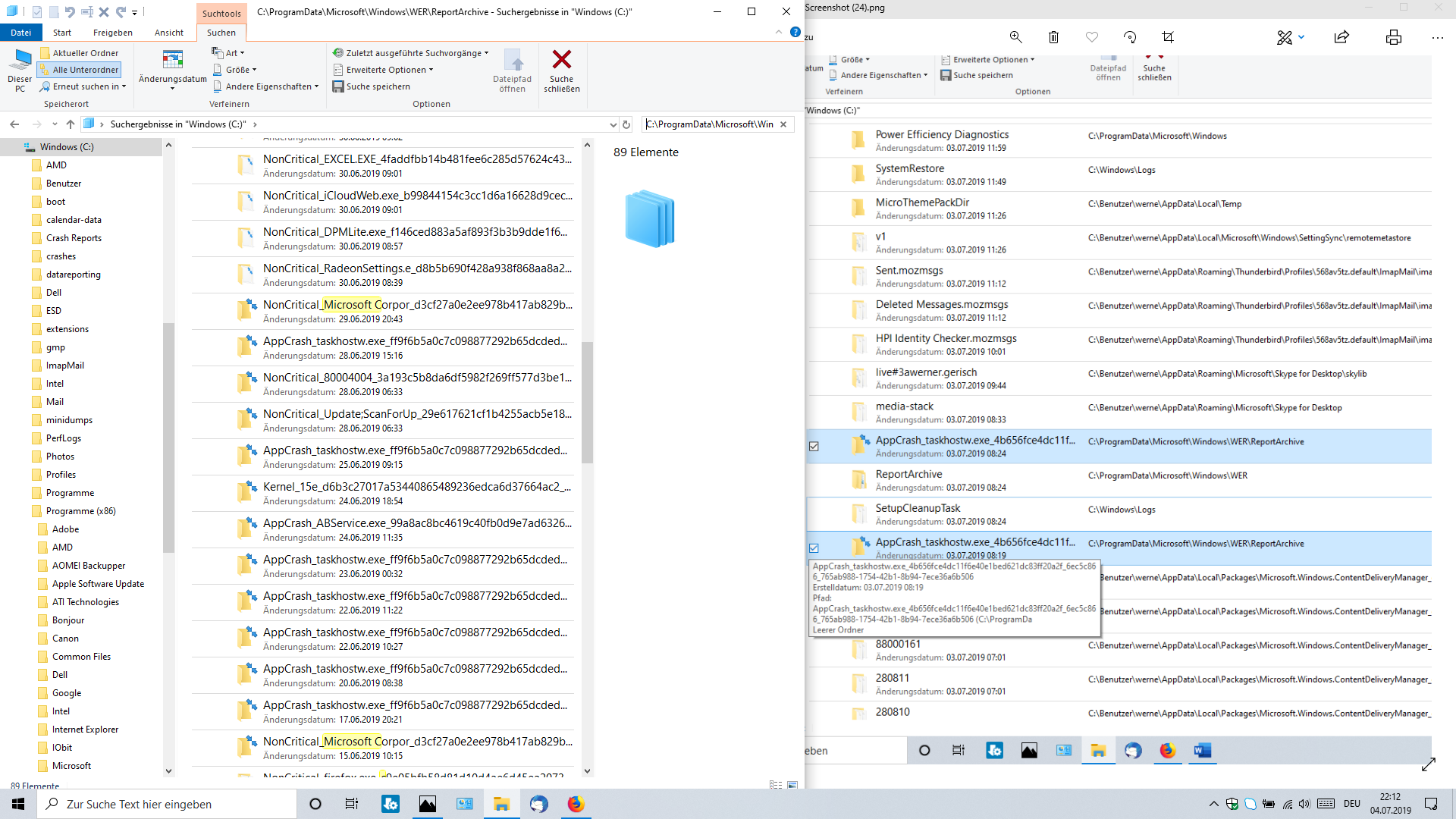 Kritische Fehler im Zuverlässigkeitsverlauf durch Systemdatei taskhostw.exe