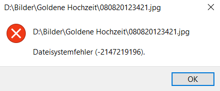 Windows 10 Fotos erscheint ein Fenster "Dateisystemfehler -2147219196".