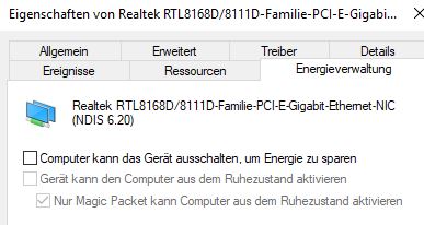 Windows 10 WoL funktioniert nicht / LAN Karte ohne Power - LED OFF