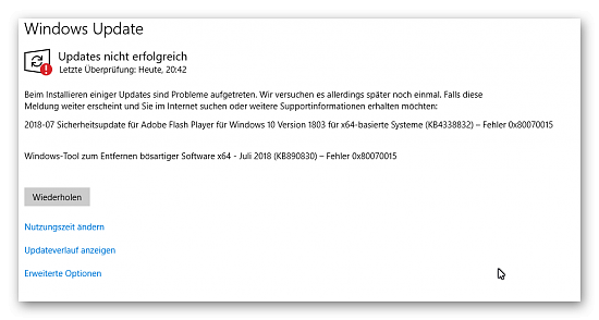 Fehlercode 0x80070015 bei Windows Update