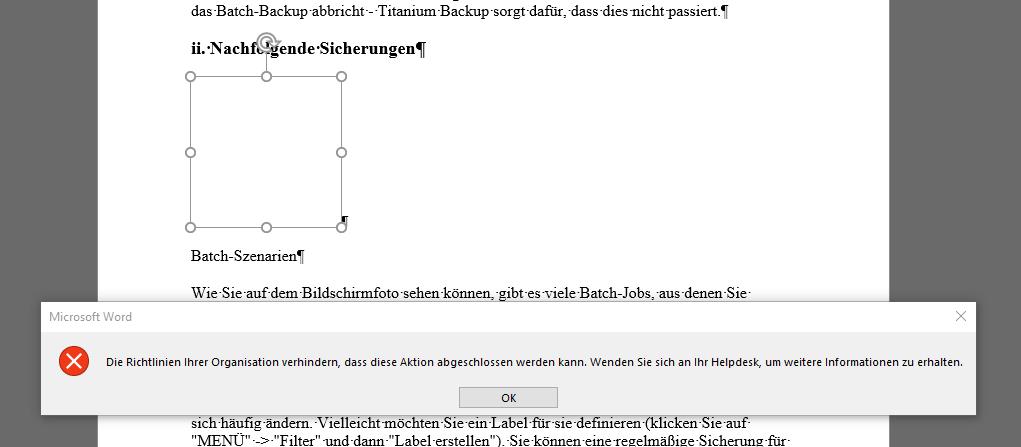 Einstellungen verhindern Ausführung eines Hyperlinks