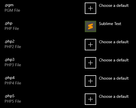 Dateityp php Fehlt in den Einstellungen der Windows-Dateizuordnung