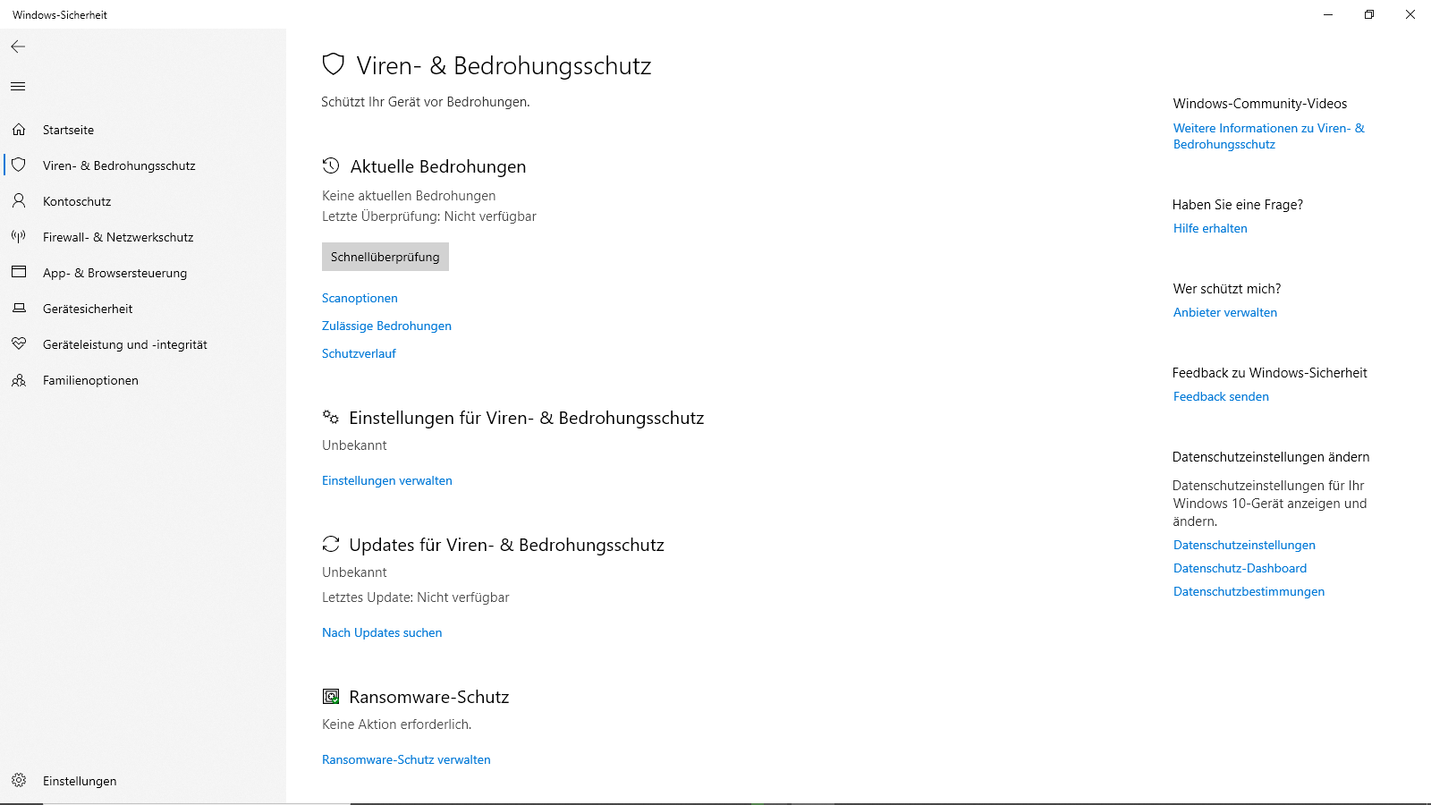 Windows Defender Schutz lässt sich nicht aktivieren mit dem Fehler: "Unbekannt"