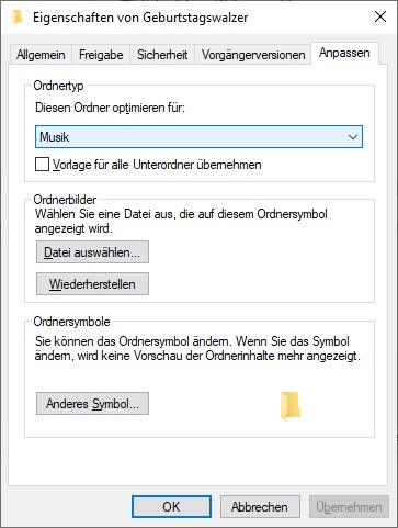 Ordnertyp ändern funktioniert nicht