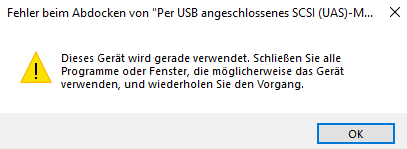 Fehler beim Auswerfen von externen Festplatten