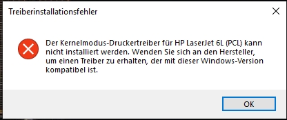 HP Laserjet 6L an Windows 1809 Treiber Problem