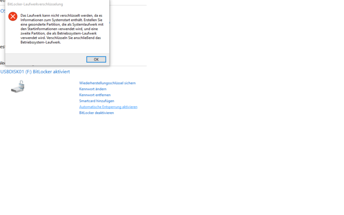 Bitlocker: Automatische Entsperrung ist nicht möglich