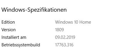 Update-Verlauf nach Upgrade 1809 mit höherer Build