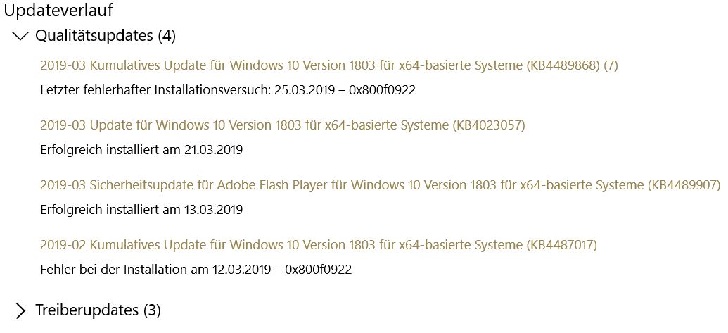 ACER-Laptop (64 bit) lädt keine kumulativen Windows 10 Updates.