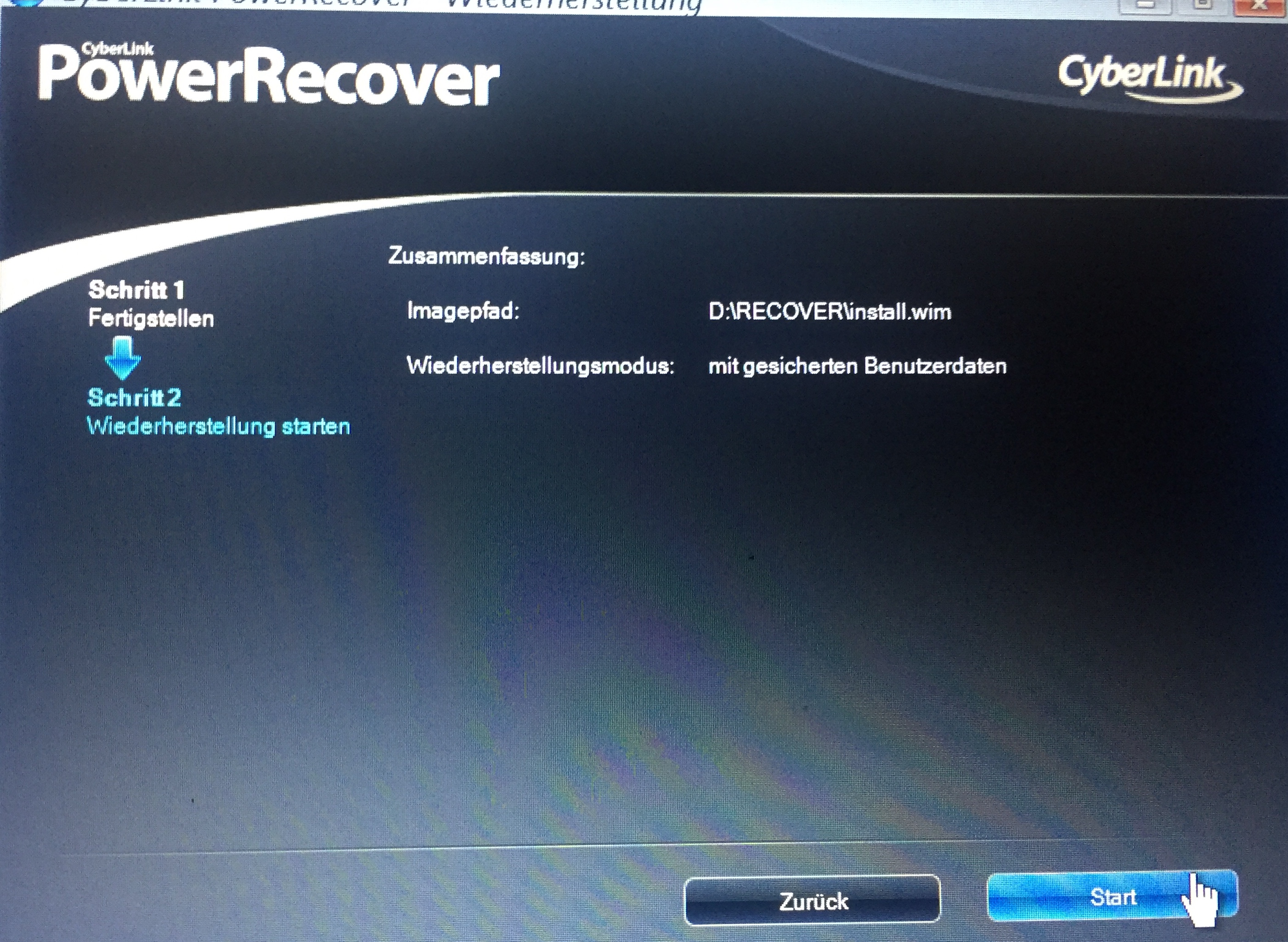 CyberLink PowerRecover Wiederherstellung Endlosschleife