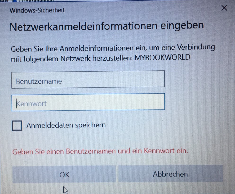 Netzwerkanmeldeinformationen werden plötzlich verlangt