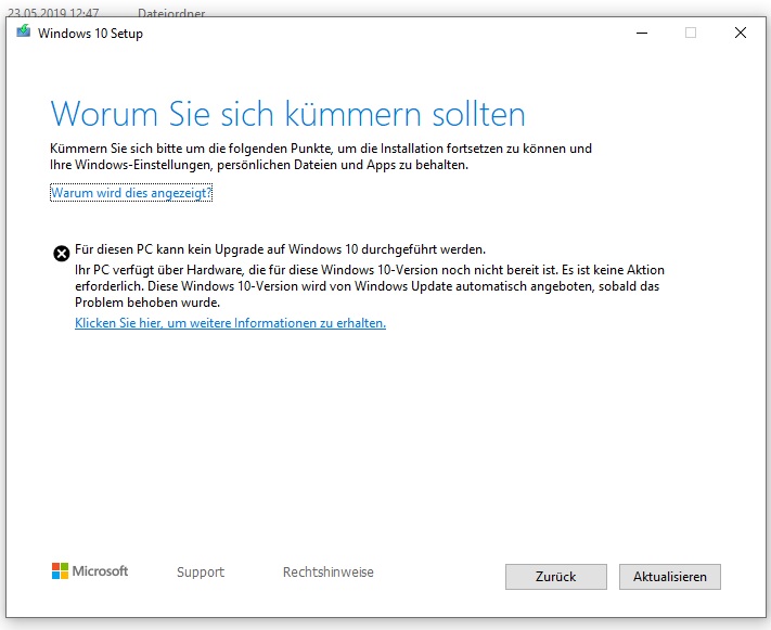 Win 10 1903 lässt sich nicht installieren