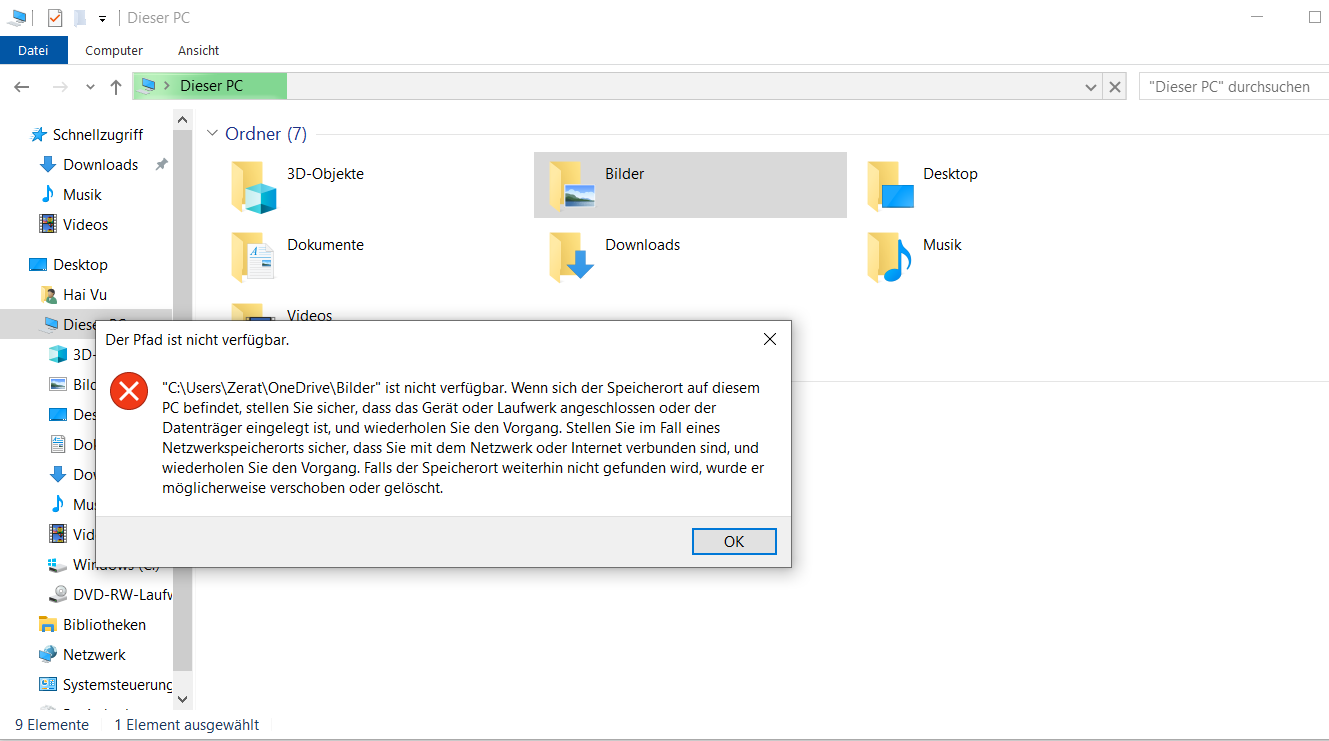 Wegen OneDrive kann ich nicht mehr auf Eigene Dateien zugreifen!!