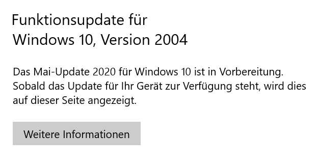 Funktionsupdate Mai 2020 missing