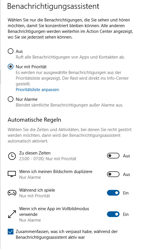 Benachrichtigungsassistent Nur Alarme abschalten
