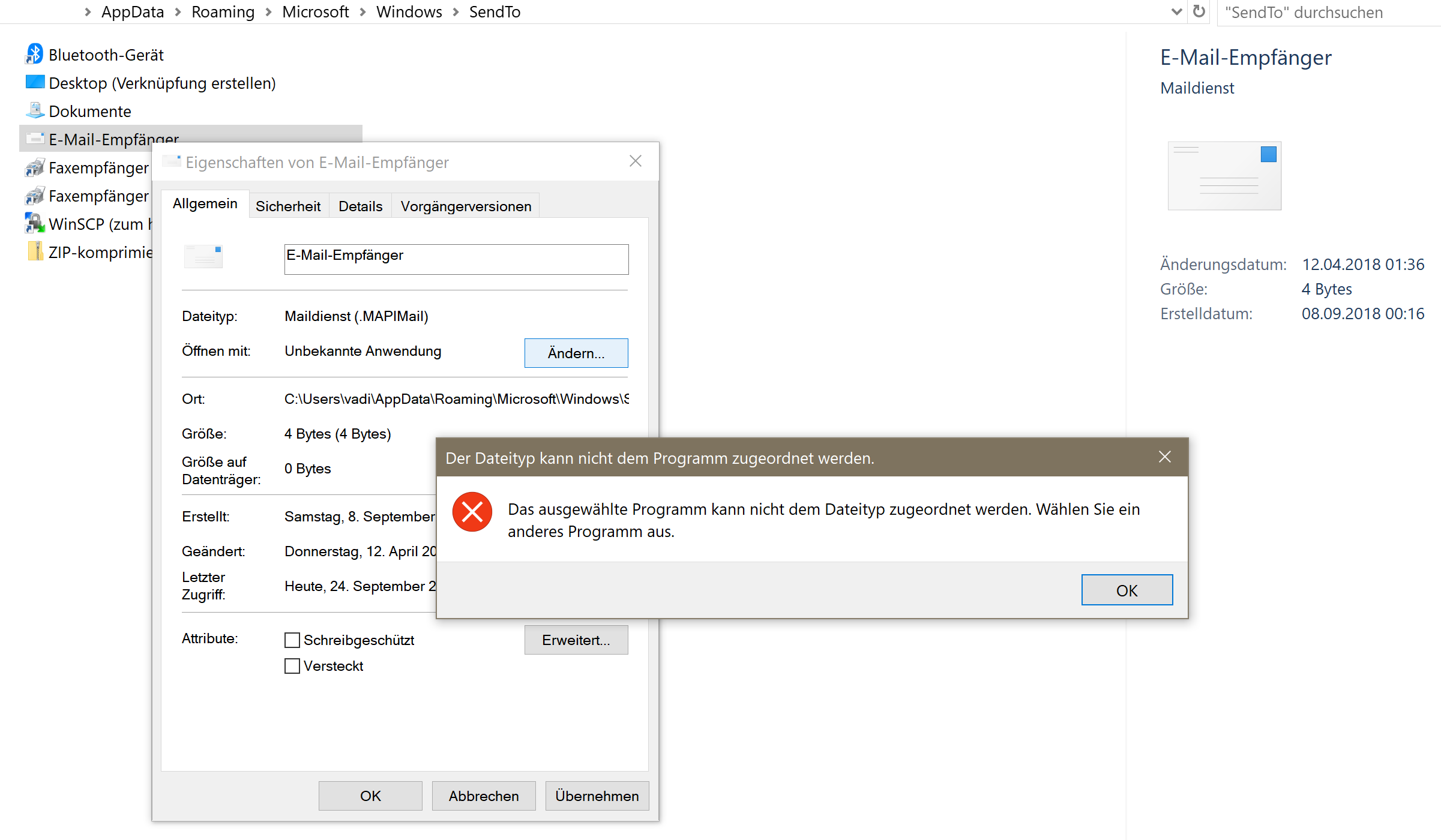 Senden an email empfänger funktioniert nicht