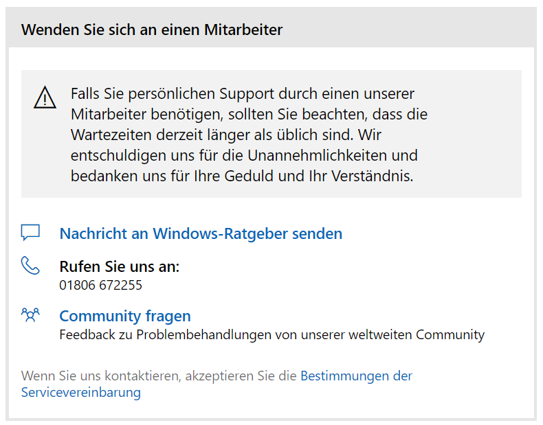 Support kontaktieren funktioniert nicht