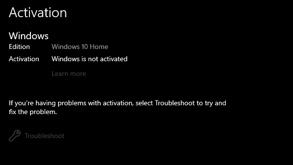Windows 10 Home Editon is Activated and not Activated at the same time. Troubleshooter...