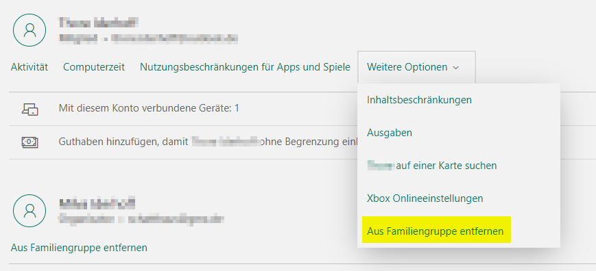 Microsoft Family - Person aus Familiengruppe entfernen