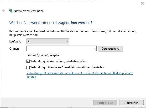 Win 10 - Netzwerk verbinden - Unter durchsuchen werden keine Ordner angezeigt