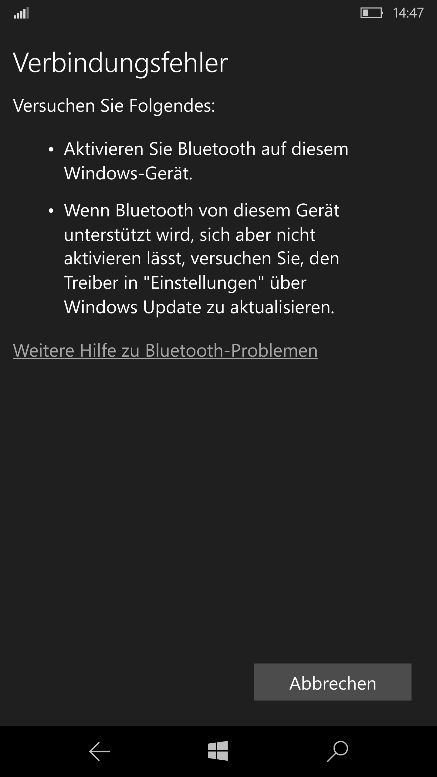 Lumia 950 XL erkennt Bluetoothgeräte nicht - Das Signal wird gar nicht erst erkannt