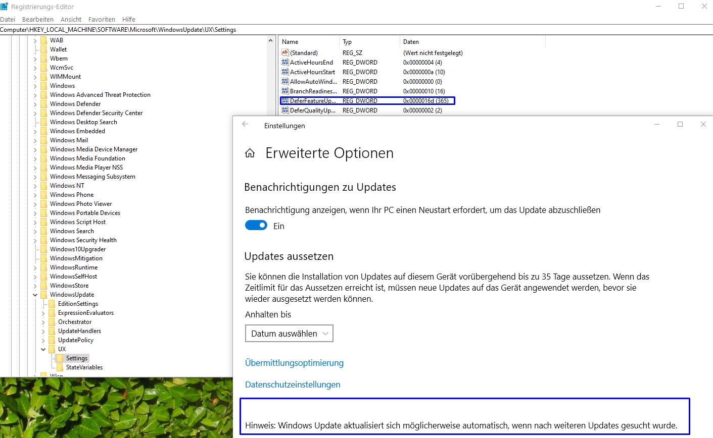 Windows10  blockiert Update bei Pro Versionen 1903 wegen Funktions-Qualitätsupdate in den...