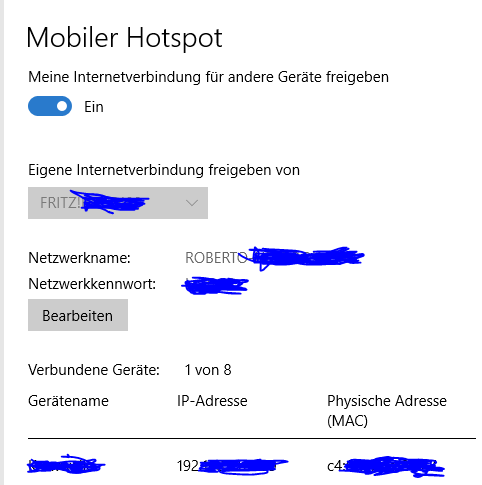 Mobiler Hotspot über Laptop- keine Internetverbindung mit iPhone