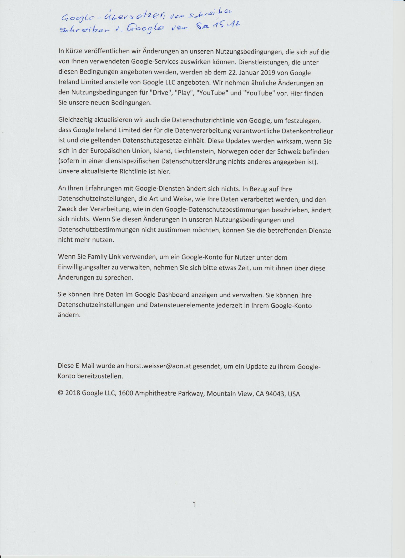 Google Schreiben -ist da was zu tun?