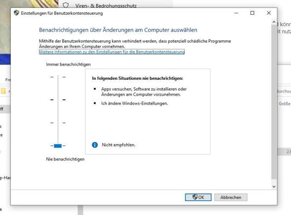 Windows 10 UAC (Benutzerkonteneinstellung) deaktivieren?