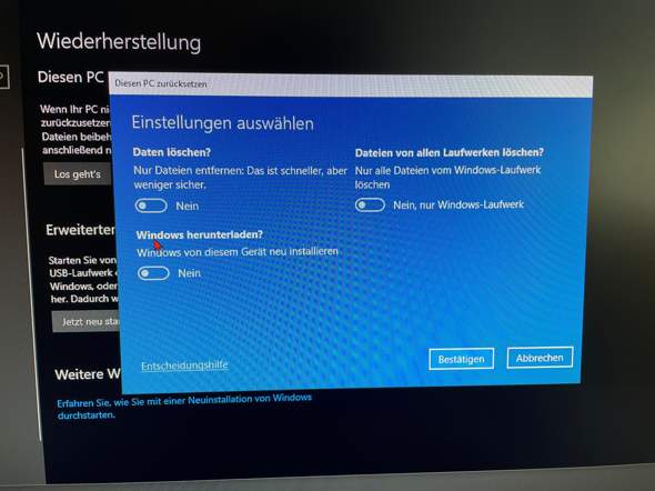 Windows zurücksetzen welche Einstellungen?