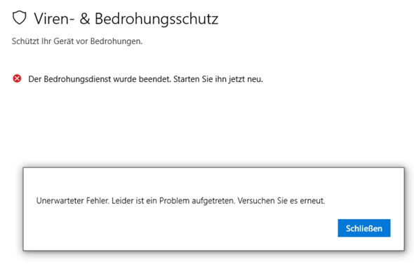 Windows Defender wurde beendet und lässt sich nicht neustarten ?