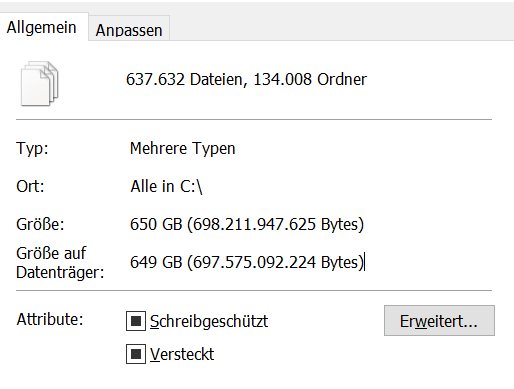 Festplatte zeigt unterschiedliche Speichermengen?