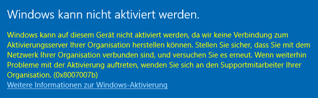 Aktivierung Windows 10 Enterprise nicht möglich